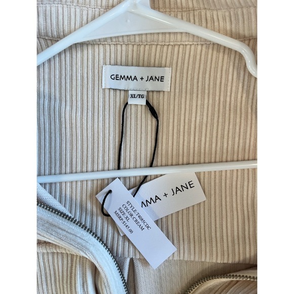 Gemma + Jane Corduroy Velour Cream Zip Up Jacket Size XL Utility, Minimalist NEW - Picture 7 of 13